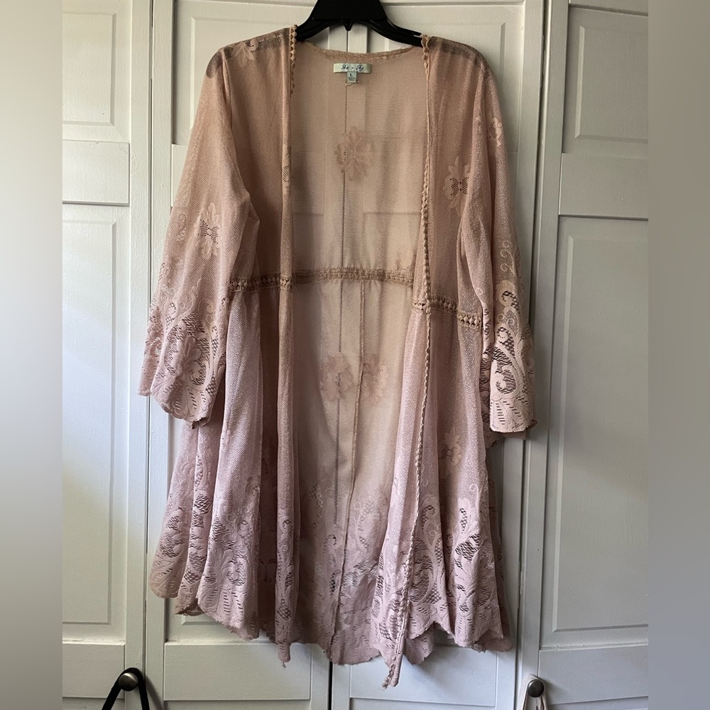 She + Sky Tan Lace Kimono